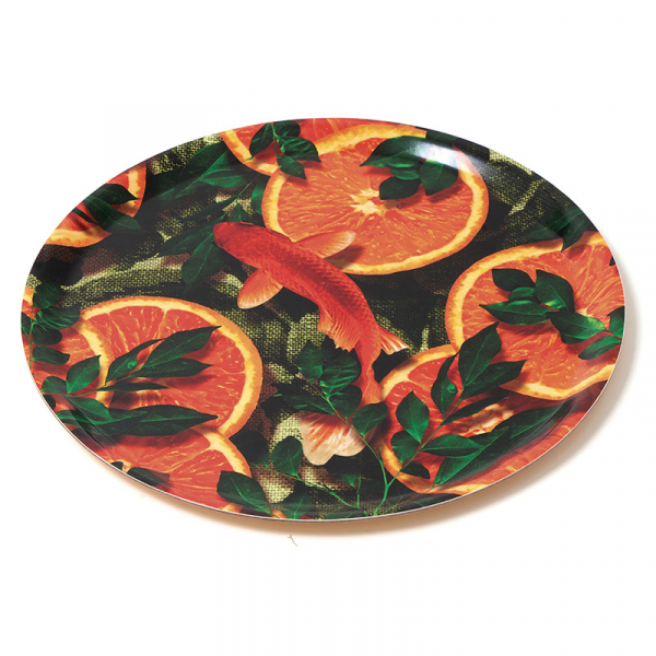 Gangzai round Tray, Koikoi Juice paint Lacquer multicolor, side